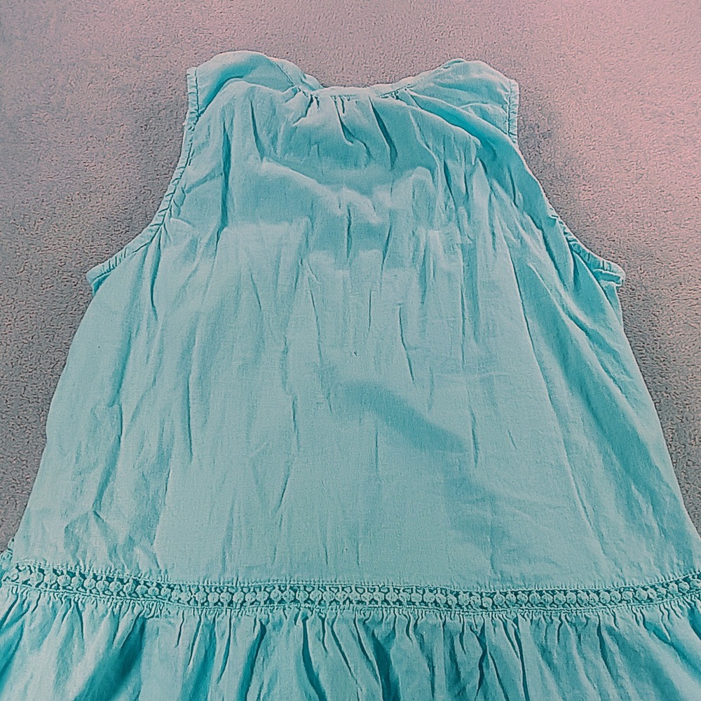 Crown & Ivy Women Sleeveless Peplum Top Turquoise Large Linen Blend Tassel - Picture 10 of 11